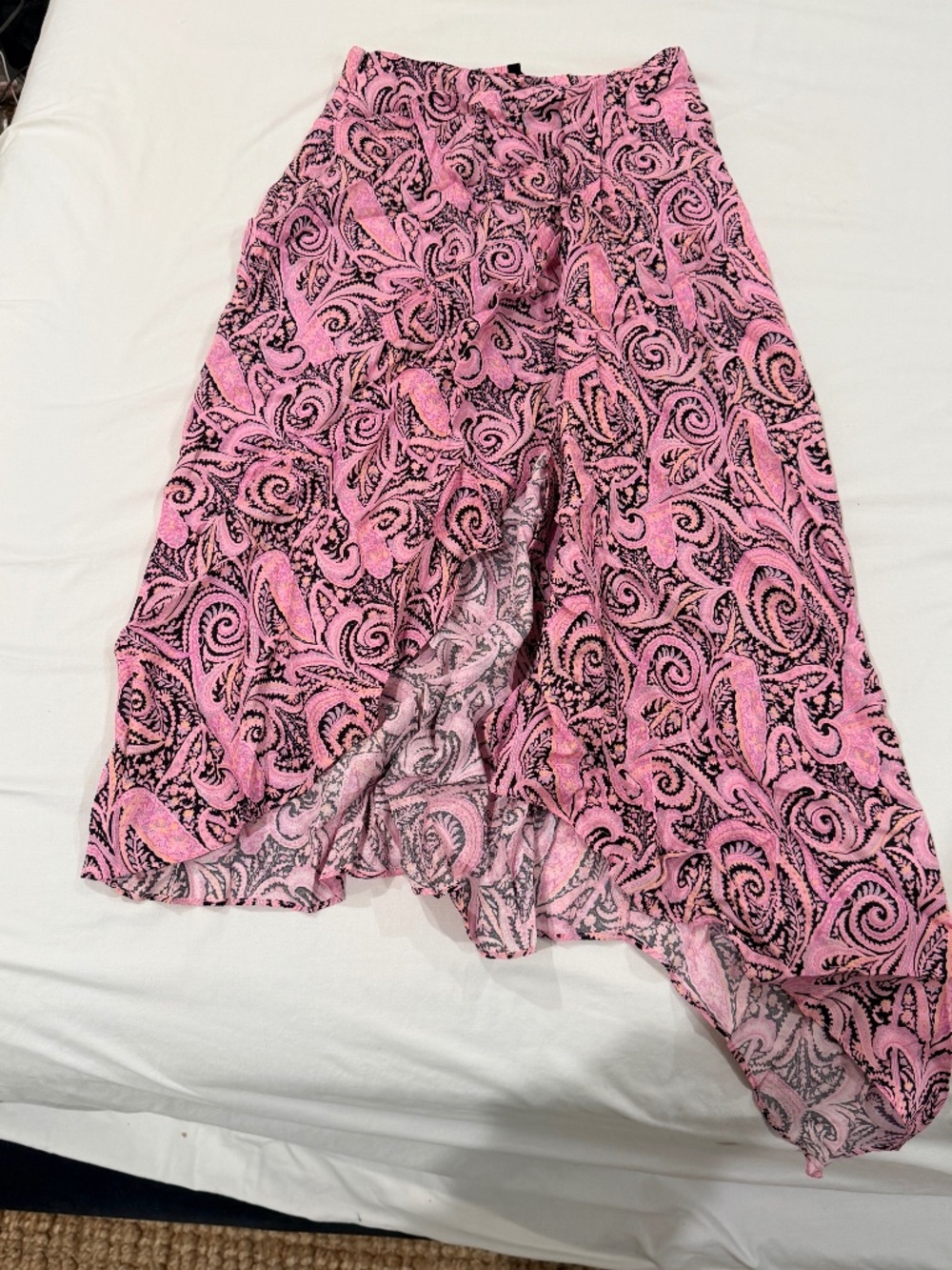 Maje Pink / Black Abstract Print Asymmetrical Skirt with Slit - FR 36/ US 4